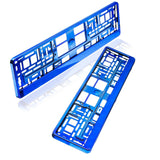 2 Kennzeichenhalter | blau chrom | Kfz Kennzeichenhalterung für PKW - EUR 8,00 / Einheit