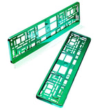 2 Kennzeichenhalter | grün chrom | Kfz Kennzeichenhalterung für PKW - EUR 8,00 / Einheit