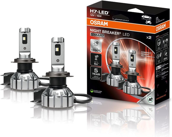 Osram NIGHT BREAKER LED H7 SMART, Fern- und Abblendlicht mit Straßenzulassung, 12V, bis zu 330% mehr Helligkeit