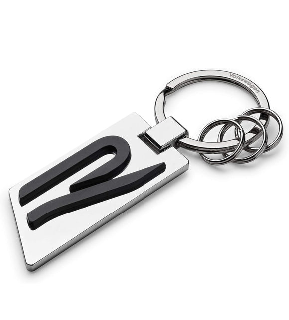 Volkswagen 5H6087010 Schlüsselanhänger Original R Logo Metall Silber/Chrom/Schwarz
