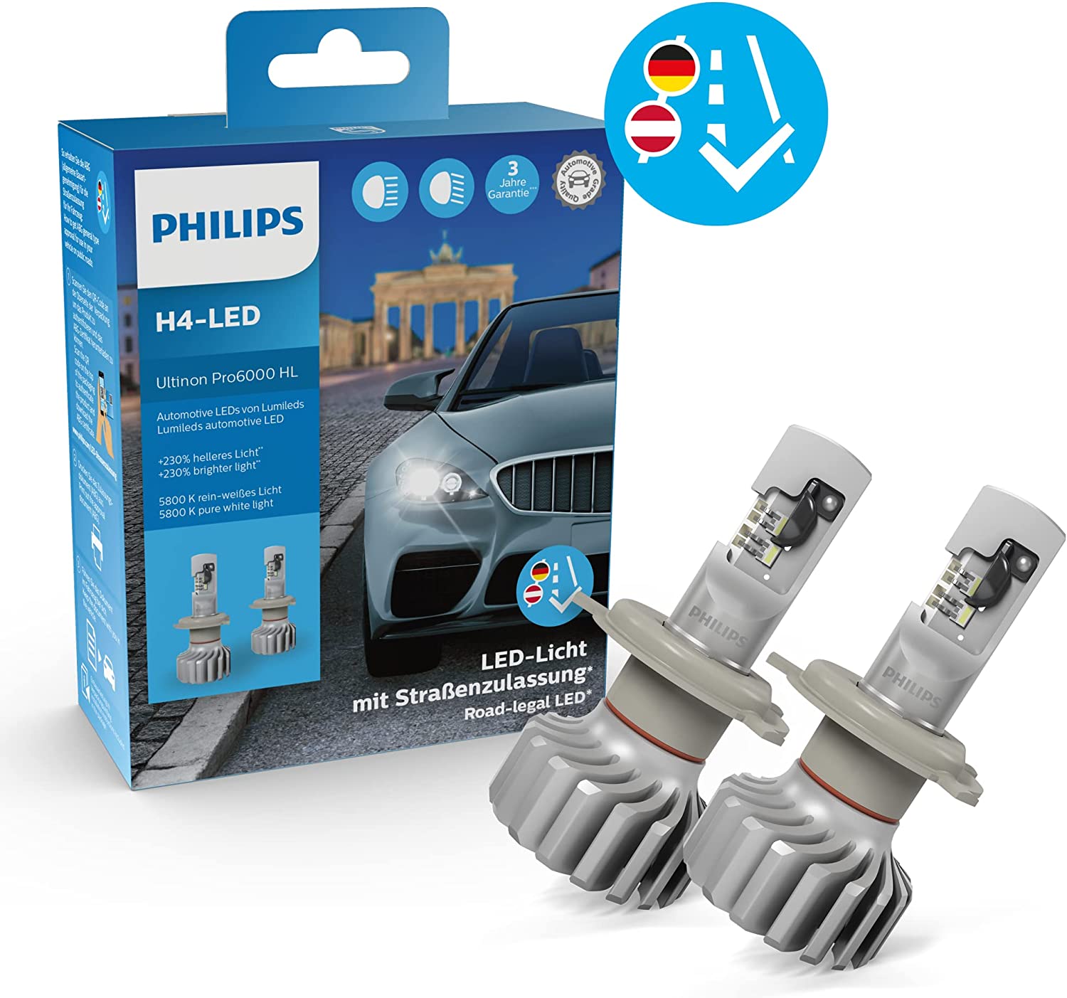 Philips Ultinon Pro6000 H4-LED Scheinwerferlampe mit Straßenzulassung, – Kummert  Business eCommerce