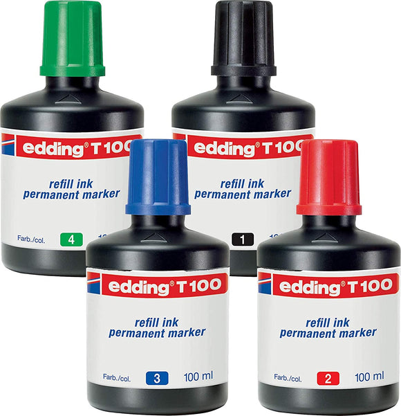 edding T100 Permanentmarker Nachfülltinte - Tusche für edding Permanent Marker (auch edding EcoLine) Farbe wählbar schwarz blau rot grün