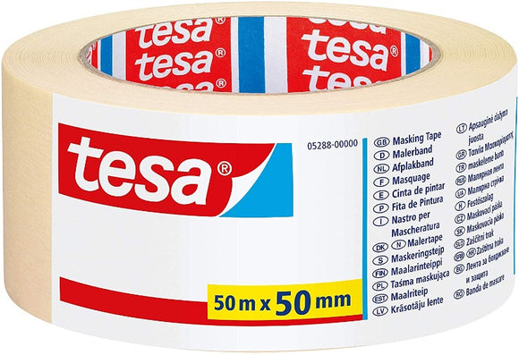 tesa Kreppband Malerband - Vielseitiges Klebeband für Malerarbeiten ohne Lösungsmittel -Mittel, 50m x 50mm