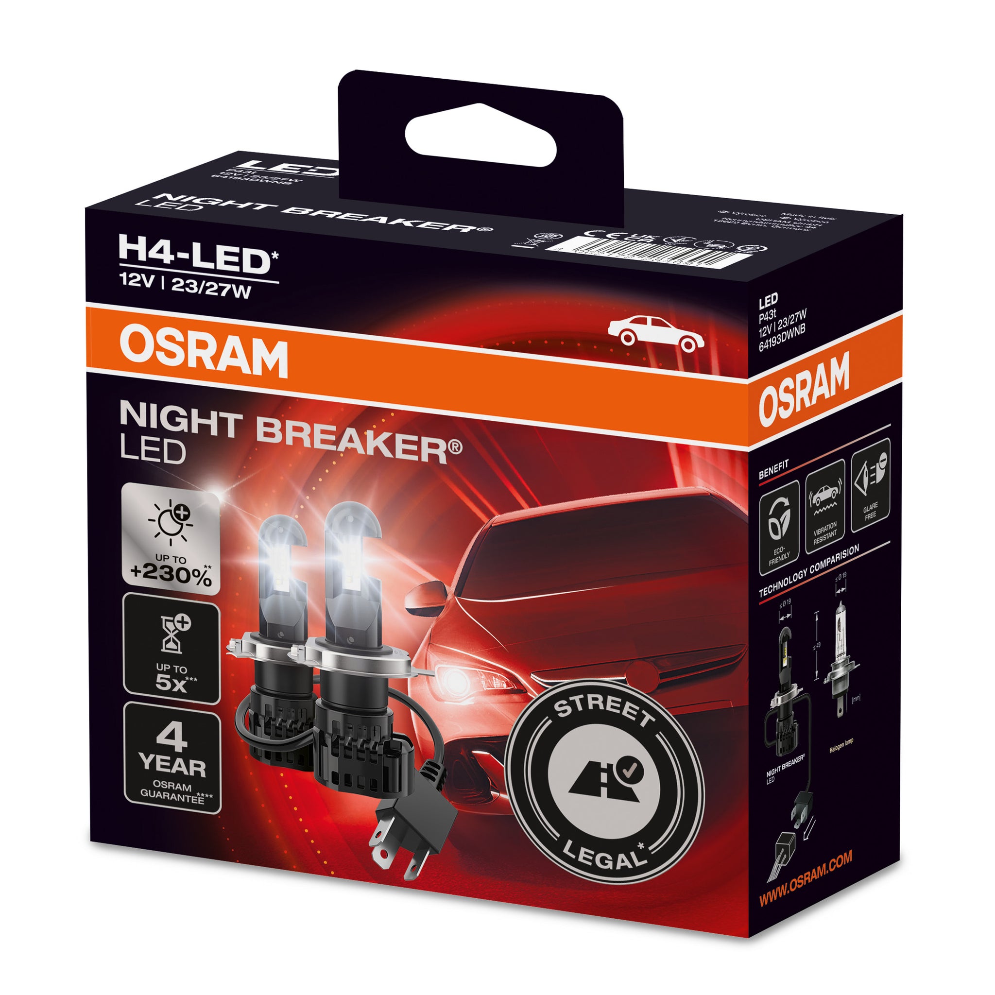 H4 NIGHT BREAKER LED StVZO-Konforme LED-Nachrüstlampe +230% mehr