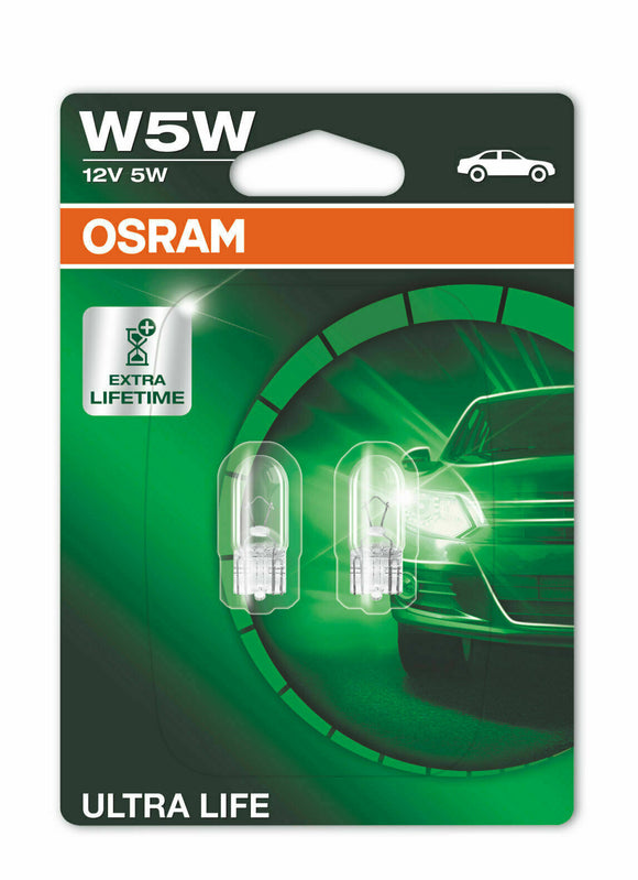 OSRAM Ultra Life T10 W5W W2.1x9.5d 12V 5W (2er Blister) 2825ULT-02B